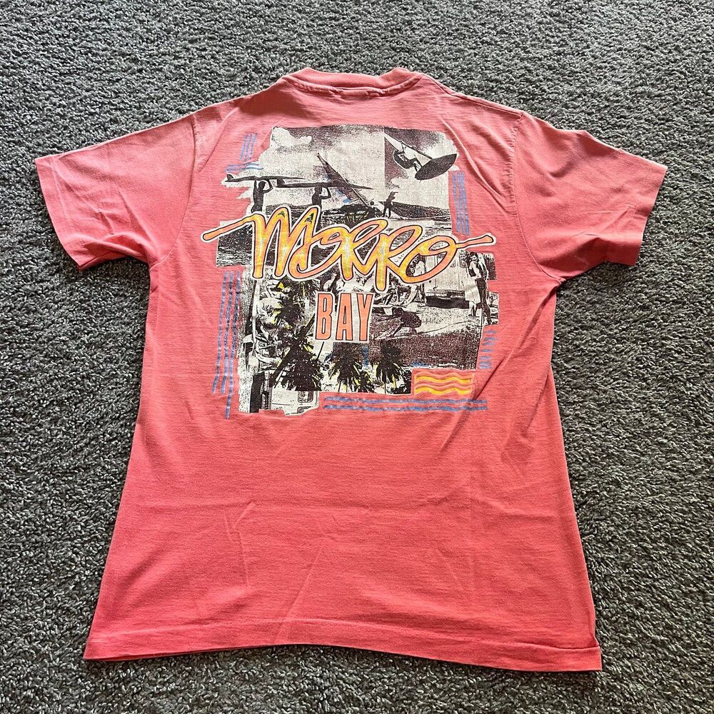 Vintage 90s Morro Bay California Surf Style T Shirt Pink Surfer USA Size M